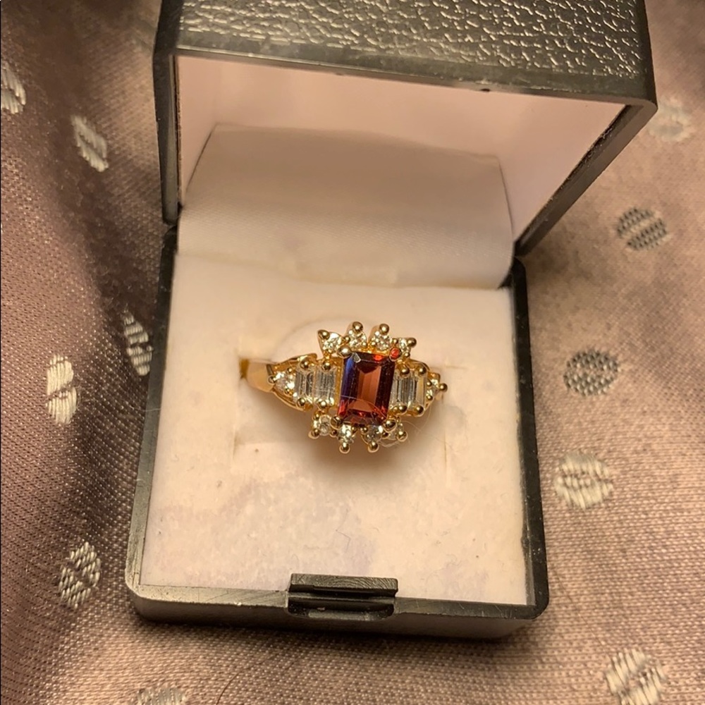 Lab created Garnet and White Topaz ring